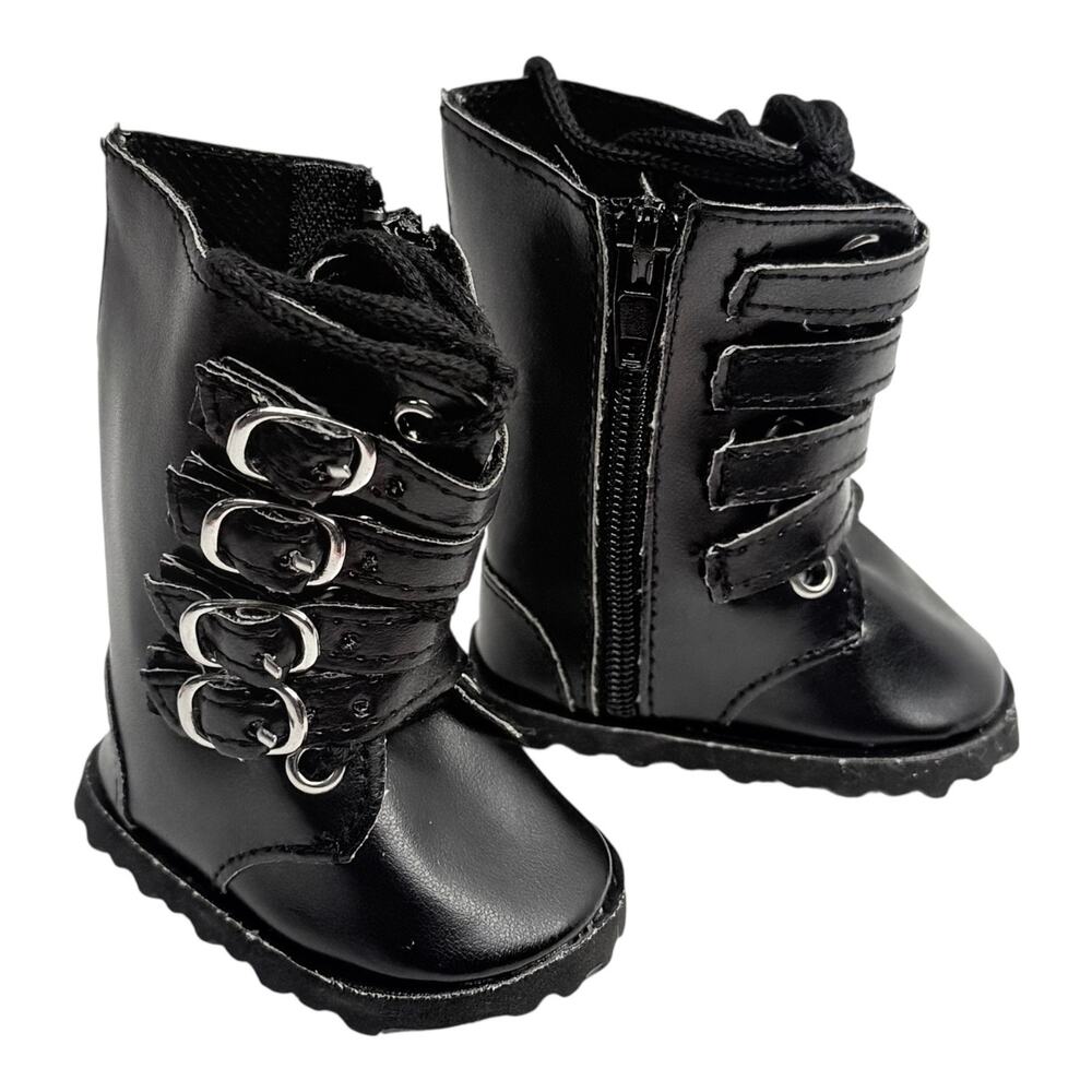 18" Doll Boots Black Goth Buckles Ties Combat Fits American Girl OG My Life New